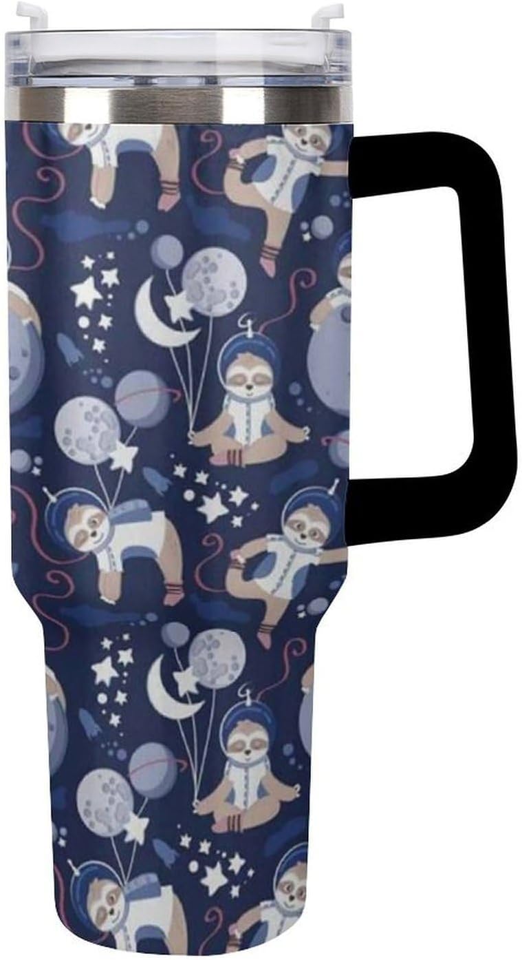 Space Constellation 304 Stainless Steel Double Wall Insulated Tumbler with Leakproof Slide Lid and Straw Large Capacity Travel Mug Black-Space Constellation