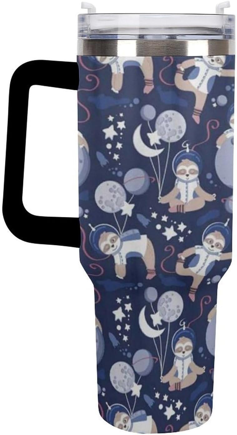 Space Constellation 304 Stainless Steel Double Wall Insulated Tumbler with Leakproof Slide Lid and Straw Large Capacity Travel Mug Black-Space Constellation