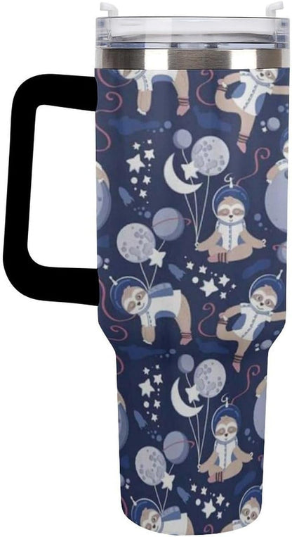 Space Constellation 304 Stainless Steel Double Wall Insulated Tumbler with Leakproof Slide Lid and Straw Large Capacity Travel Mug Black-Space Constellation