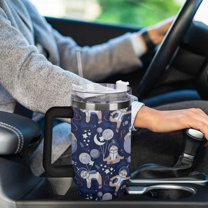 Space Constellation 304 Stainless Steel Double Wall Insulated Tumbler with Leakproof Slide Lid and Straw Large Capacity Travel Mug Black-Space Constellation