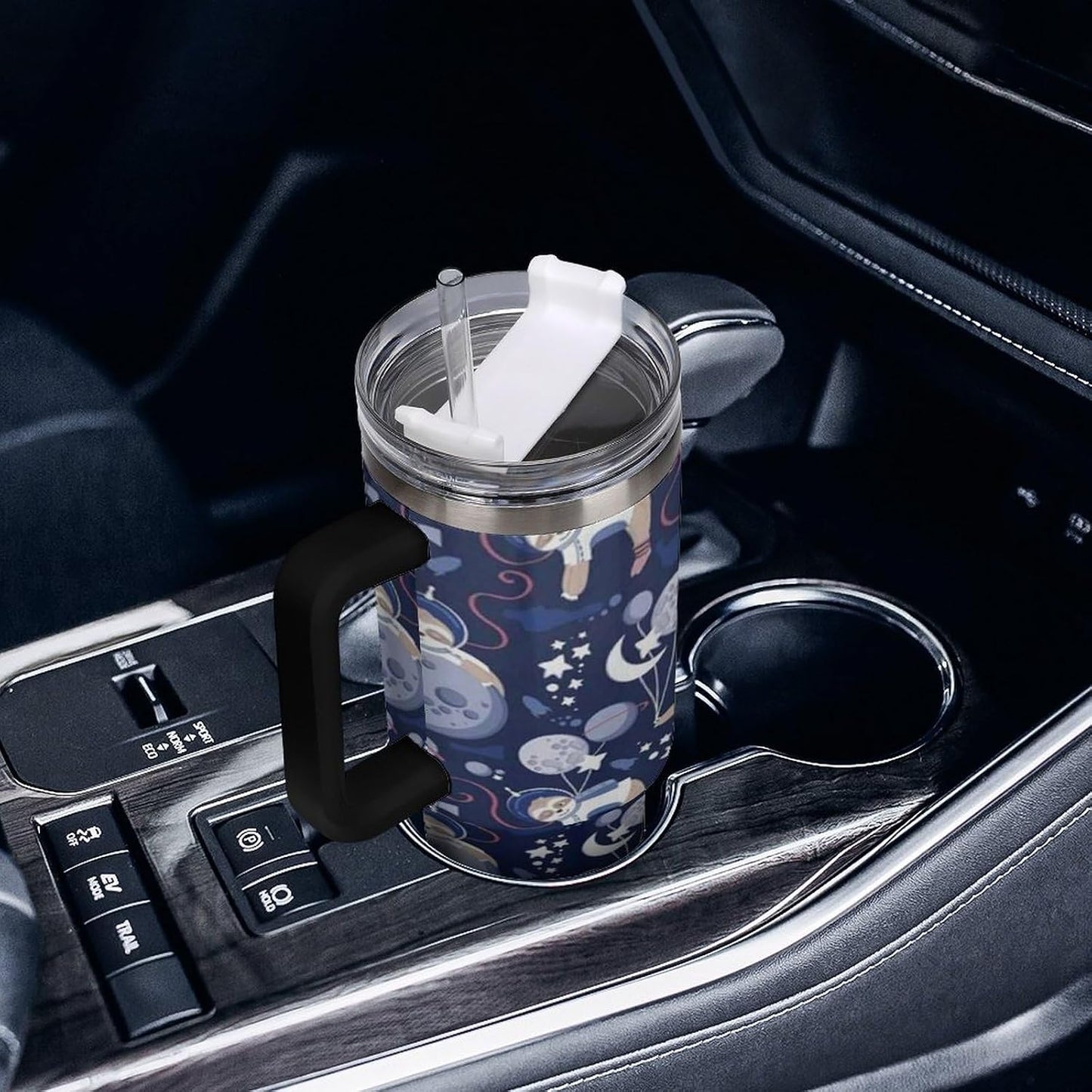 Space Constellation 304 Stainless Steel Double Wall Insulated Tumbler with Leakproof Slide Lid and Straw Large Capacity Travel Mug Black-Space Constellation