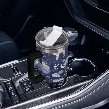 Space Constellation 304 Stainless Steel Double Wall Insulated Tumbler with Leakproof Slide Lid and Straw Large Capacity Travel Mug Black-Space Constellation