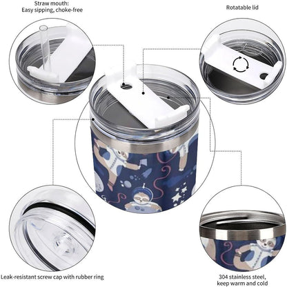 Space Constellation 304 Stainless Steel Double Wall Insulated Tumbler with Leakproof Slide Lid and Straw Large Capacity Travel Mug Black-Space Constellation