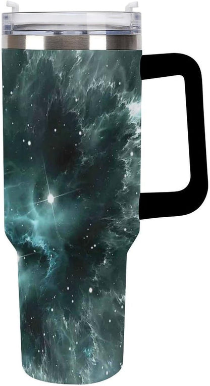Space Constellation 304 Stainless Steel Double Wall Insulated Tumbler with Leakproof Slide Lid and Straw Large Capacity Travel Mug Black-Space Constellation