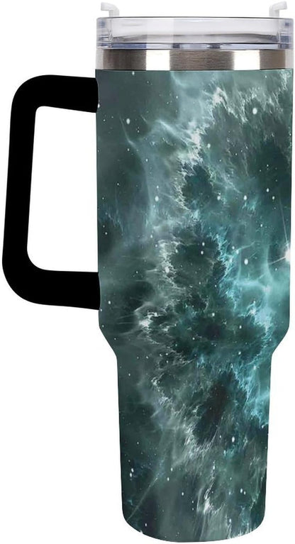 Space Constellation 304 Stainless Steel Double Wall Insulated Tumbler with Leakproof Slide Lid and Straw Large Capacity Travel Mug Black-Space Constellation
