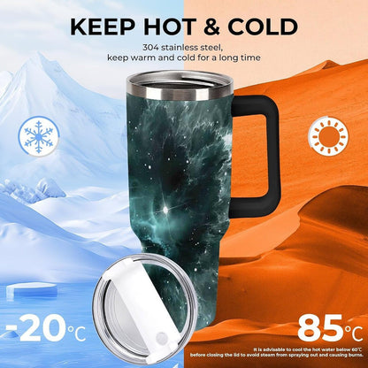 Space Constellation 304 Stainless Steel Double Wall Insulated Tumbler with Leakproof Slide Lid and Straw Large Capacity Travel Mug Black-Space Constellation