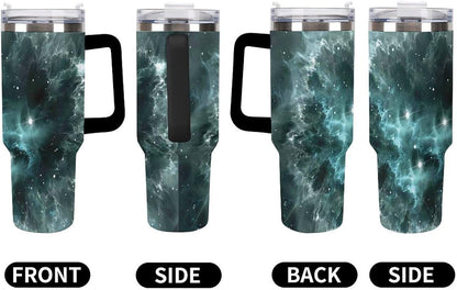 Space Constellation 304 Stainless Steel Double Wall Insulated Tumbler with Leakproof Slide Lid and Straw Large Capacity Travel Mug Black-Space Constellation