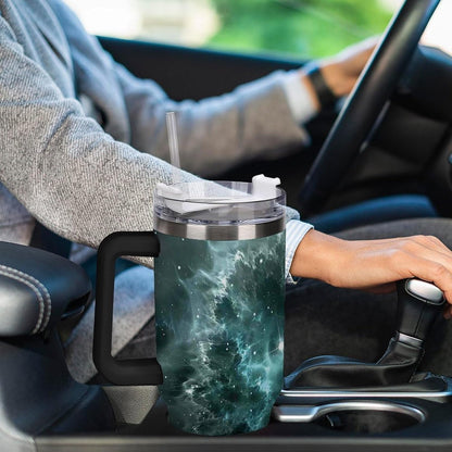Space Constellation 304 Stainless Steel Double Wall Insulated Tumbler with Leakproof Slide Lid and Straw Large Capacity Travel Mug Black-Space Constellation