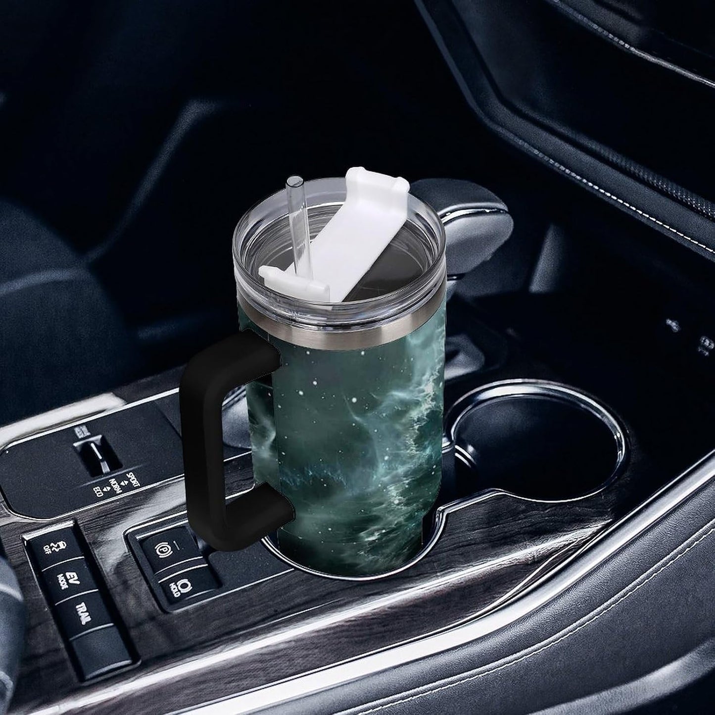 Space Constellation 304 Stainless Steel Double Wall Insulated Tumbler with Leakproof Slide Lid and Straw Large Capacity Travel Mug Black-Space Constellation