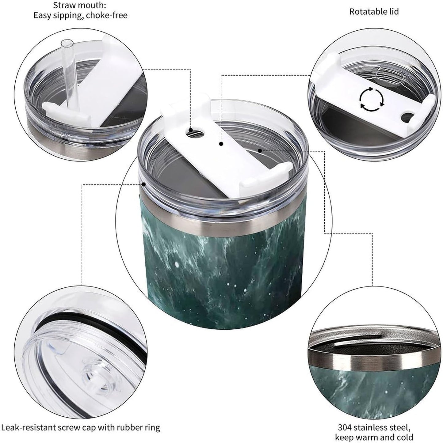 Space Constellation 304 Stainless Steel Double Wall Insulated Tumbler with Leakproof Slide Lid and Straw Large Capacity Travel Mug Black-Space Constellation