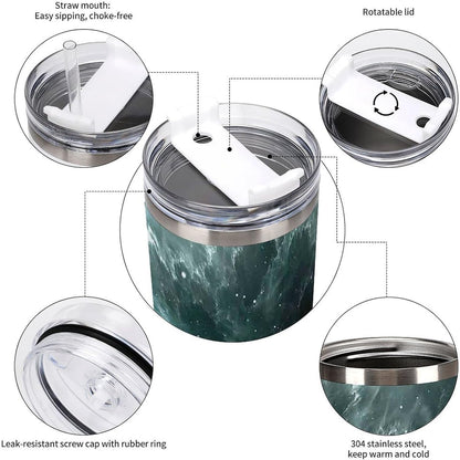 Space Constellation 304 Stainless Steel Double Wall Insulated Tumbler with Leakproof Slide Lid and Straw Large Capacity Travel Mug Black-Space Constellation
