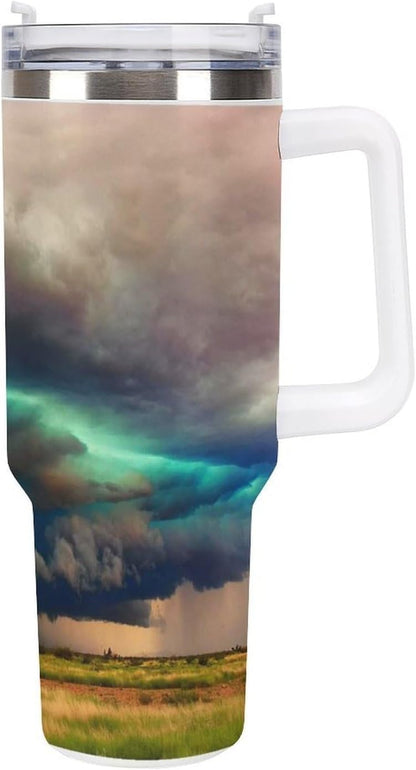 Space Constellation 304 Stainless Steel Double Wall Insulated Tumbler with Leakproof Slide Lid and Straw Large Capacity Travel Mug Black-Space Constellation
