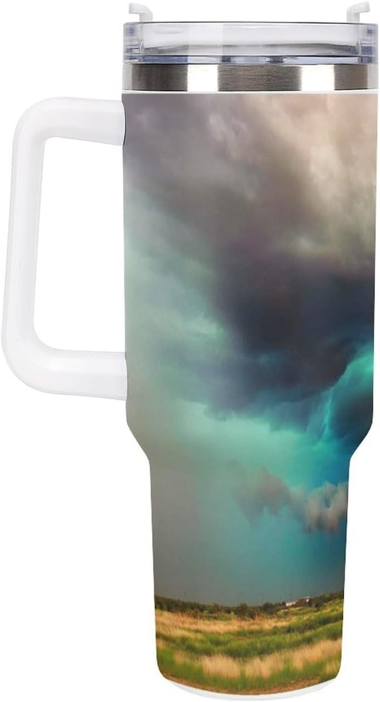 Space Constellation 304 Stainless Steel Double Wall Insulated Tumbler with Leakproof Slide Lid and Straw Large Capacity Travel Mug Black-Space Constellation