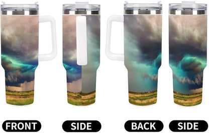 Space Constellation 304 Stainless Steel Double Wall Insulated Tumbler with Leakproof Slide Lid and Straw Large Capacity Travel Mug Black-Space Constellation