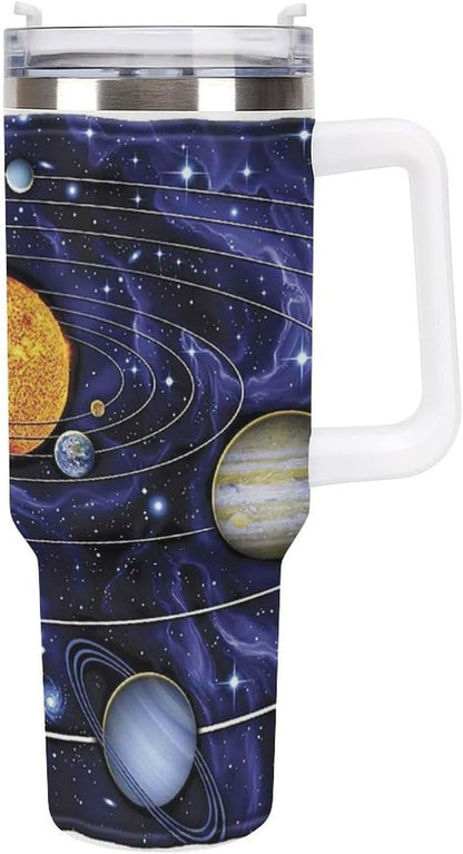 Space Constellation 304 Stainless Steel Double Wall Insulated Tumbler with Leakproof Slide Lid and Straw Large Capacity Travel Mug Black-Space Constellation