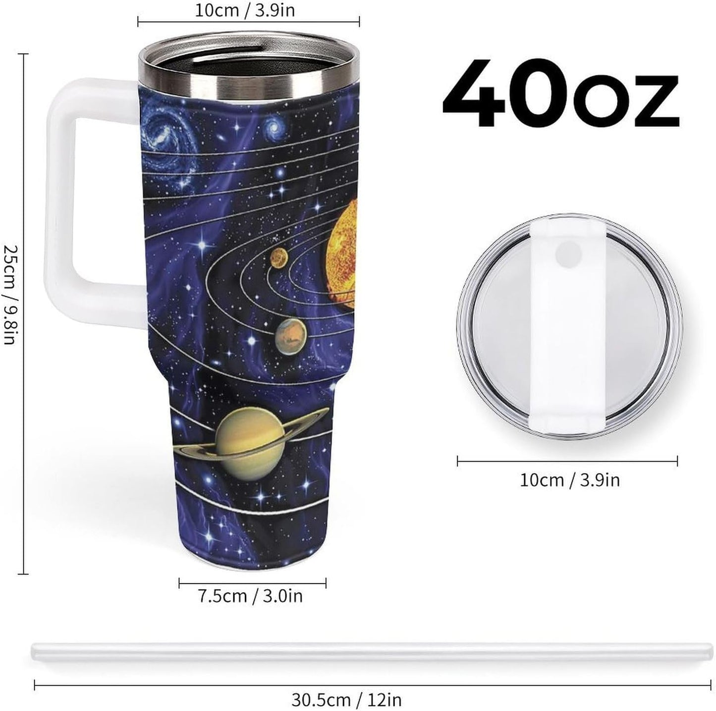 Space Constellation 304 Stainless Steel Double Wall Insulated Tumbler with Leakproof Slide Lid and Straw Large Capacity Travel Mug Black-Space Constellation