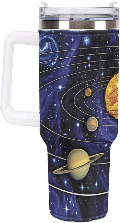 Space Constellation 304 Stainless Steel Double Wall Insulated Tumbler with Leakproof Slide Lid and Straw Large Capacity Travel Mug Black-Space Constellation