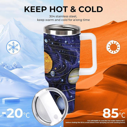Space Constellation 304 Stainless Steel Double Wall Insulated Tumbler with Leakproof Slide Lid and Straw Large Capacity Travel Mug Black-Space Constellation