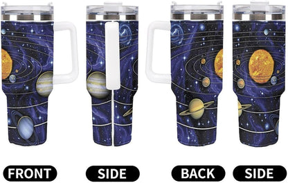 Space Constellation 304 Stainless Steel Double Wall Insulated Tumbler with Leakproof Slide Lid and Straw Large Capacity Travel Mug Black-Space Constellation