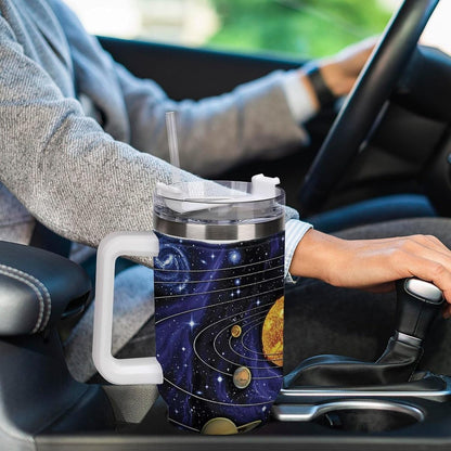 Space Constellation 304 Stainless Steel Double Wall Insulated Tumbler with Leakproof Slide Lid and Straw Large Capacity Travel Mug Black-Space Constellation