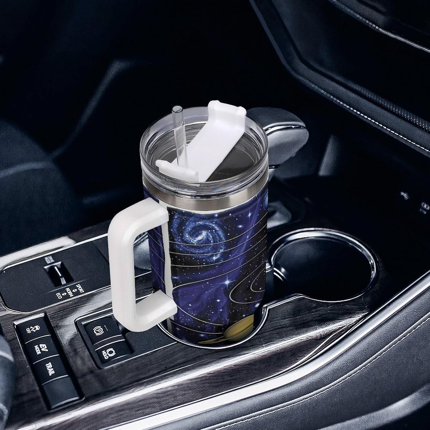 Space Constellation 304 Stainless Steel Double Wall Insulated Tumbler with Leakproof Slide Lid and Straw Large Capacity Travel Mug Black-Space Constellation
