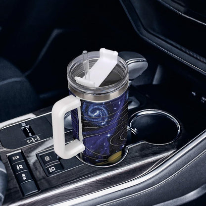 Space Constellation 304 Stainless Steel Double Wall Insulated Tumbler with Leakproof Slide Lid and Straw Large Capacity Travel Mug Black-Space Constellation
