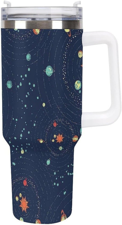 Space Constellation 304 Stainless Steel Double Wall Insulated Tumbler with Leakproof Slide Lid and Straw Large Capacity Travel Mug Black-Space Constellation