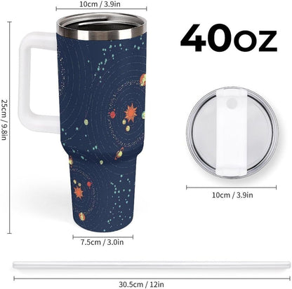 Space Constellation 304 Stainless Steel Double Wall Insulated Tumbler with Leakproof Slide Lid and Straw Large Capacity Travel Mug Black-Space Constellation