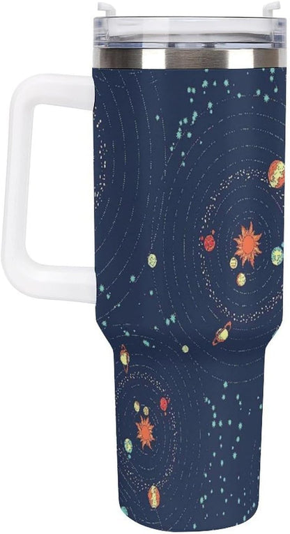 Space Constellation 304 Stainless Steel Double Wall Insulated Tumbler with Leakproof Slide Lid and Straw Large Capacity Travel Mug Black-Space Constellation