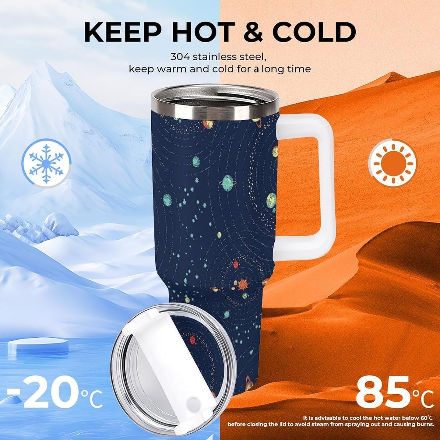 Space Constellation 304 Stainless Steel Double Wall Insulated Tumbler with Leakproof Slide Lid and Straw Large Capacity Travel Mug Black-Space Constellation