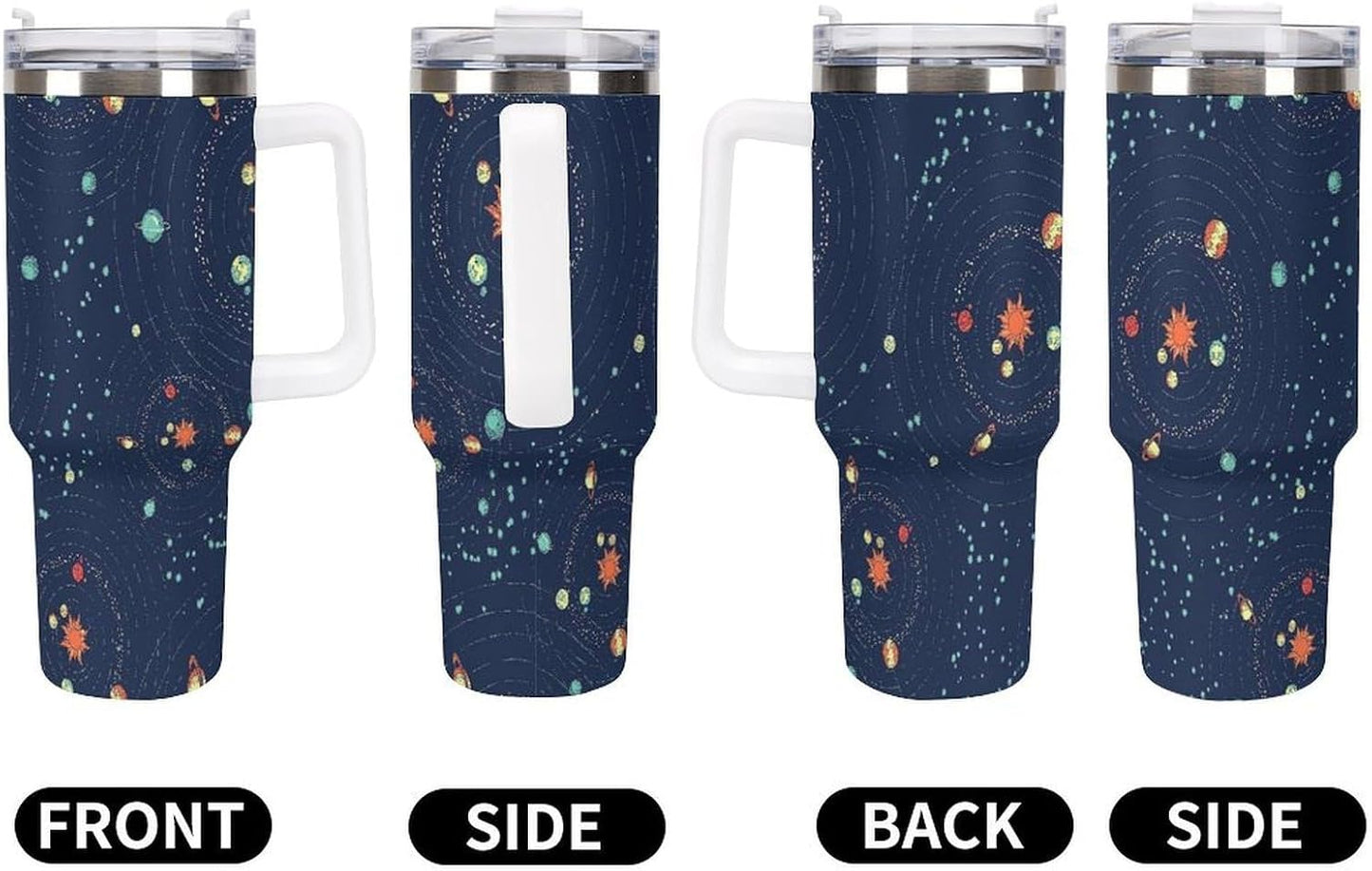 Space Constellation 304 Stainless Steel Double Wall Insulated Tumbler with Leakproof Slide Lid and Straw Large Capacity Travel Mug Black-Space Constellation