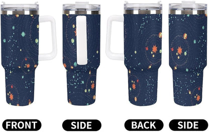 Space Constellation 304 Stainless Steel Double Wall Insulated Tumbler with Leakproof Slide Lid and Straw Large Capacity Travel Mug Black-Space Constellation
