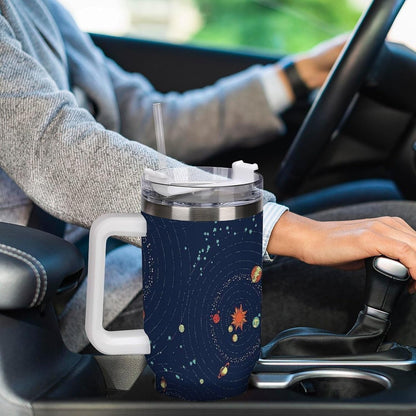 Space Constellation 304 Stainless Steel Double Wall Insulated Tumbler with Leakproof Slide Lid and Straw Large Capacity Travel Mug Black-Space Constellation