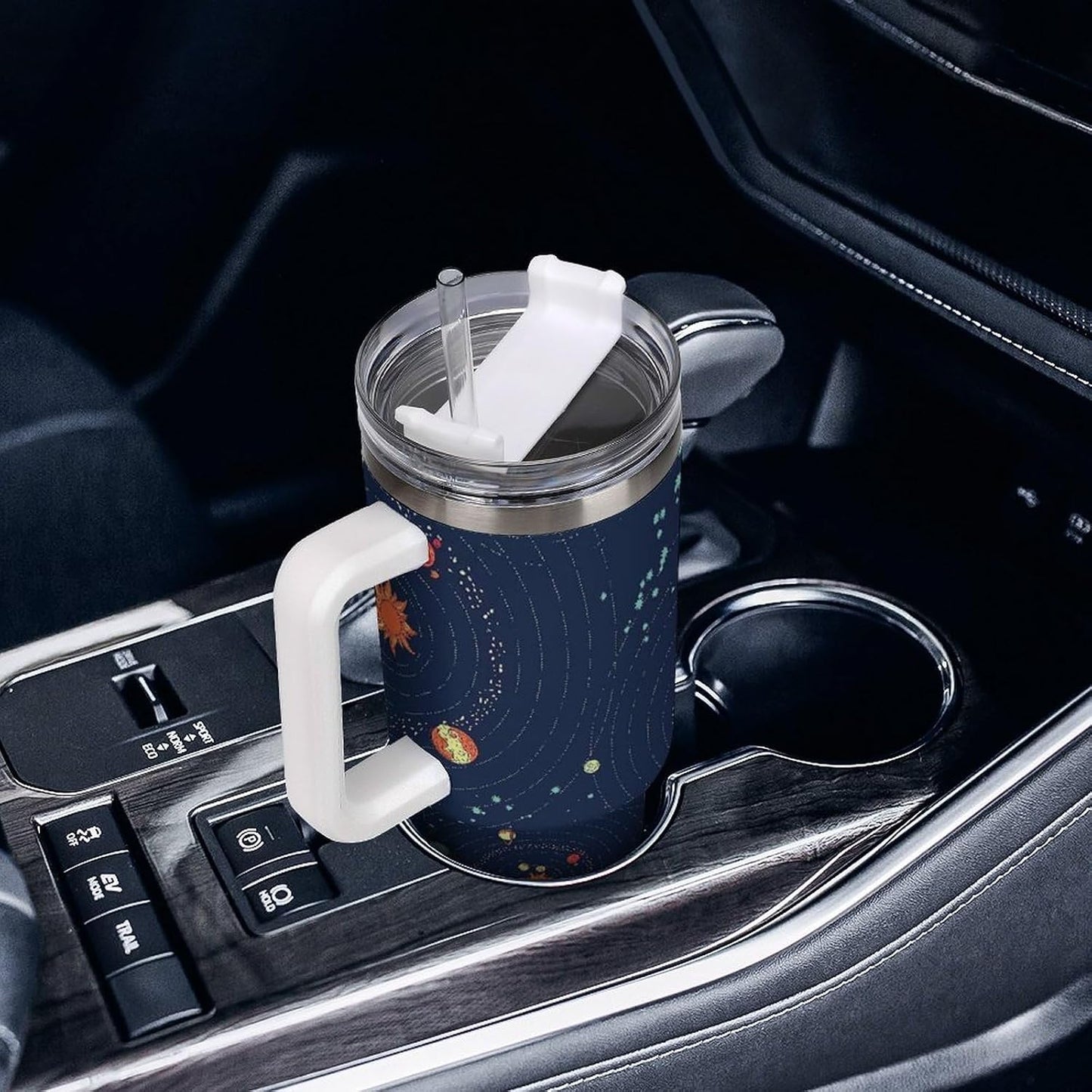 Space Constellation 304 Stainless Steel Double Wall Insulated Tumbler with Leakproof Slide Lid and Straw Large Capacity Travel Mug Black-Space Constellation