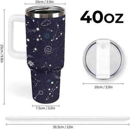 Space Constellation 304 Stainless Steel Double Wall Insulated Tumbler with Leakproof Slide Lid and Straw Large Capacity Travel Mug Black-Space Constellation