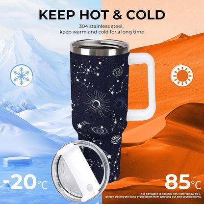 Space Constellation 304 Stainless Steel Double Wall Insulated Tumbler with Leakproof Slide Lid and Straw Large Capacity Travel Mug Black-Space Constellation