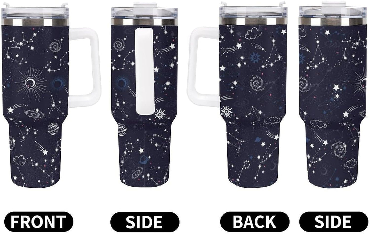 Space Constellation 304 Stainless Steel Double Wall Insulated Tumbler with Leakproof Slide Lid and Straw Large Capacity Travel Mug Black-Space Constellation