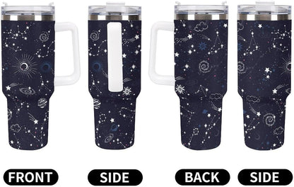 Space Constellation 304 Stainless Steel Double Wall Insulated Tumbler with Leakproof Slide Lid and Straw Large Capacity Travel Mug Black-Space Constellation
