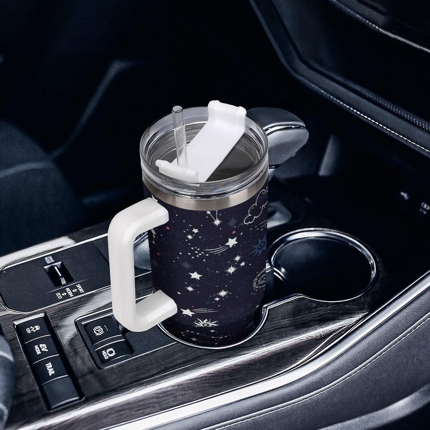 Space Constellation 304 Stainless Steel Double Wall Insulated Tumbler with Leakproof Slide Lid and Straw Large Capacity Travel Mug Black-Space Constellation