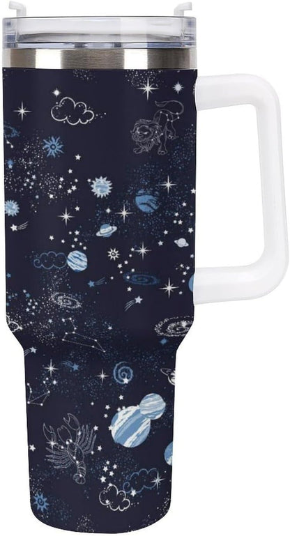Space Constellation 304 Stainless Steel Double Wall Insulated Tumbler with Leakproof Slide Lid and Straw Large Capacity Travel Mug Black-Space Constellation