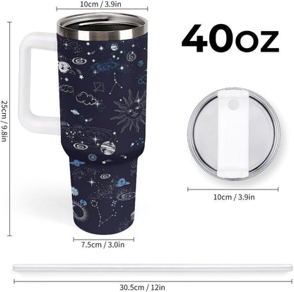 Space Constellation 304 Stainless Steel Double Wall Insulated Tumbler with Leakproof Slide Lid and Straw Large Capacity Travel Mug Black-Space Constellation