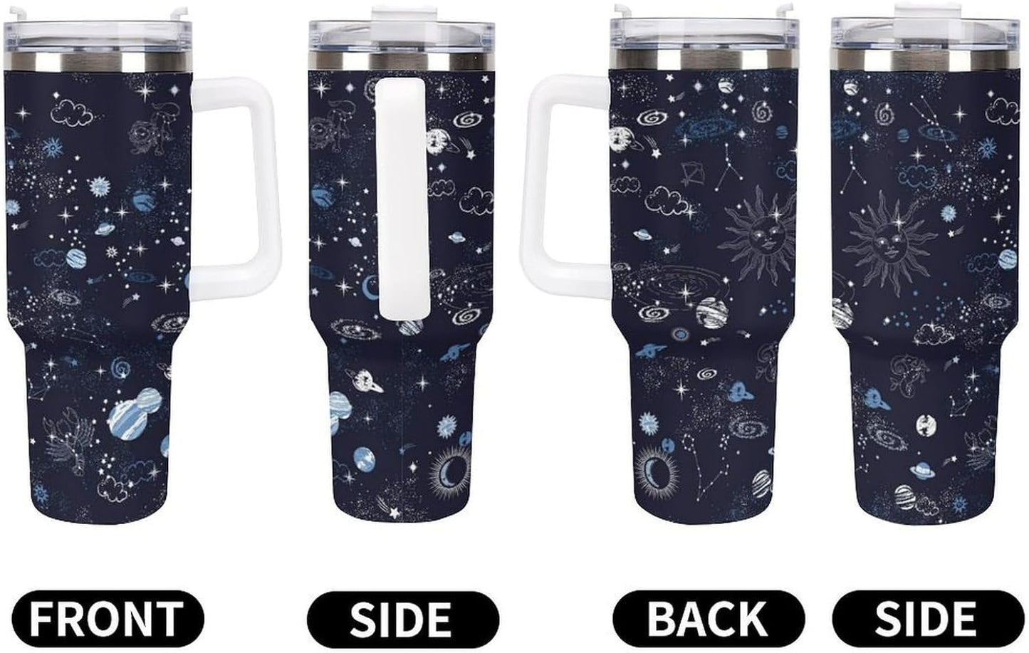 Space Constellation 304 Stainless Steel Double Wall Insulated Tumbler with Leakproof Slide Lid and Straw Large Capacity Travel Mug Black-Space Constellation