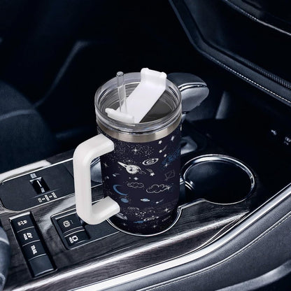 Space Constellation 304 Stainless Steel Double Wall Insulated Tumbler with Leakproof Slide Lid and Straw Large Capacity Travel Mug Black-Space Constellation