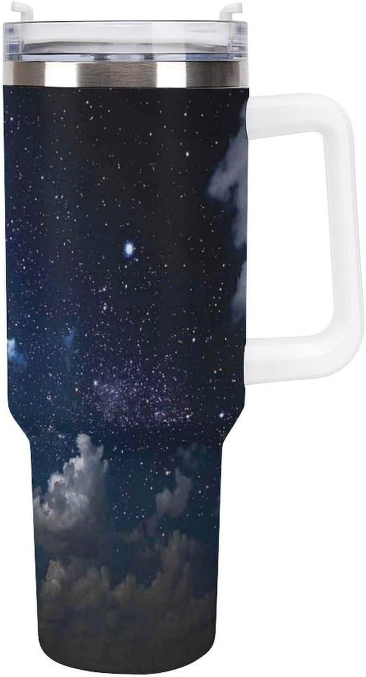 Space Constellation 304 Stainless Steel Double Wall Insulated Tumbler with Leakproof Slide Lid and Straw Large Capacity Travel Mug Black-Space Constellation