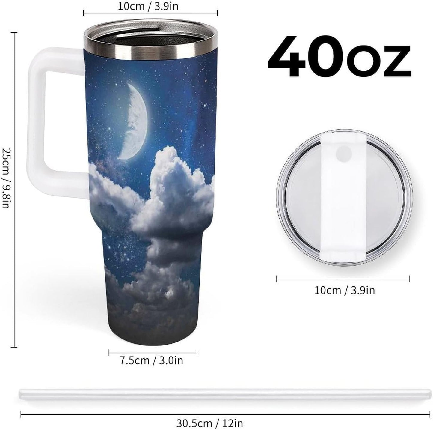 Space Constellation 304 Stainless Steel Double Wall Insulated Tumbler with Leakproof Slide Lid and Straw Large Capacity Travel Mug Black-Space Constellation