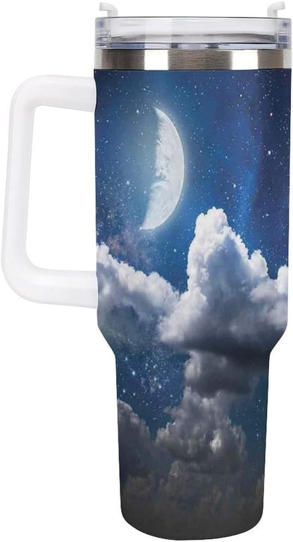 Space Constellation 304 Stainless Steel Double Wall Insulated Tumbler with Leakproof Slide Lid and Straw Large Capacity Travel Mug Black-Space Constellation