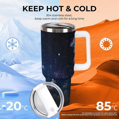 Space Constellation 304 Stainless Steel Double Wall Insulated Tumbler with Leakproof Slide Lid and Straw Large Capacity Travel Mug Black-Space Constellation