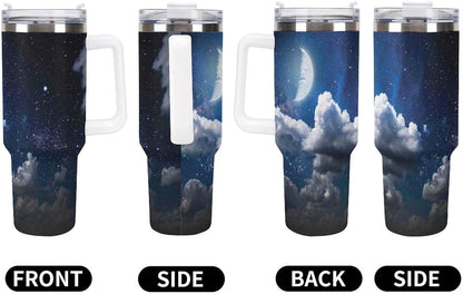 Space Constellation 304 Stainless Steel Double Wall Insulated Tumbler with Leakproof Slide Lid and Straw Large Capacity Travel Mug Black-Space Constellation