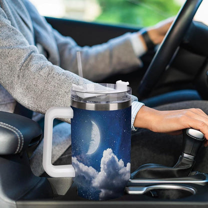 Space Constellation 304 Stainless Steel Double Wall Insulated Tumbler with Leakproof Slide Lid and Straw Large Capacity Travel Mug Black-Space Constellation