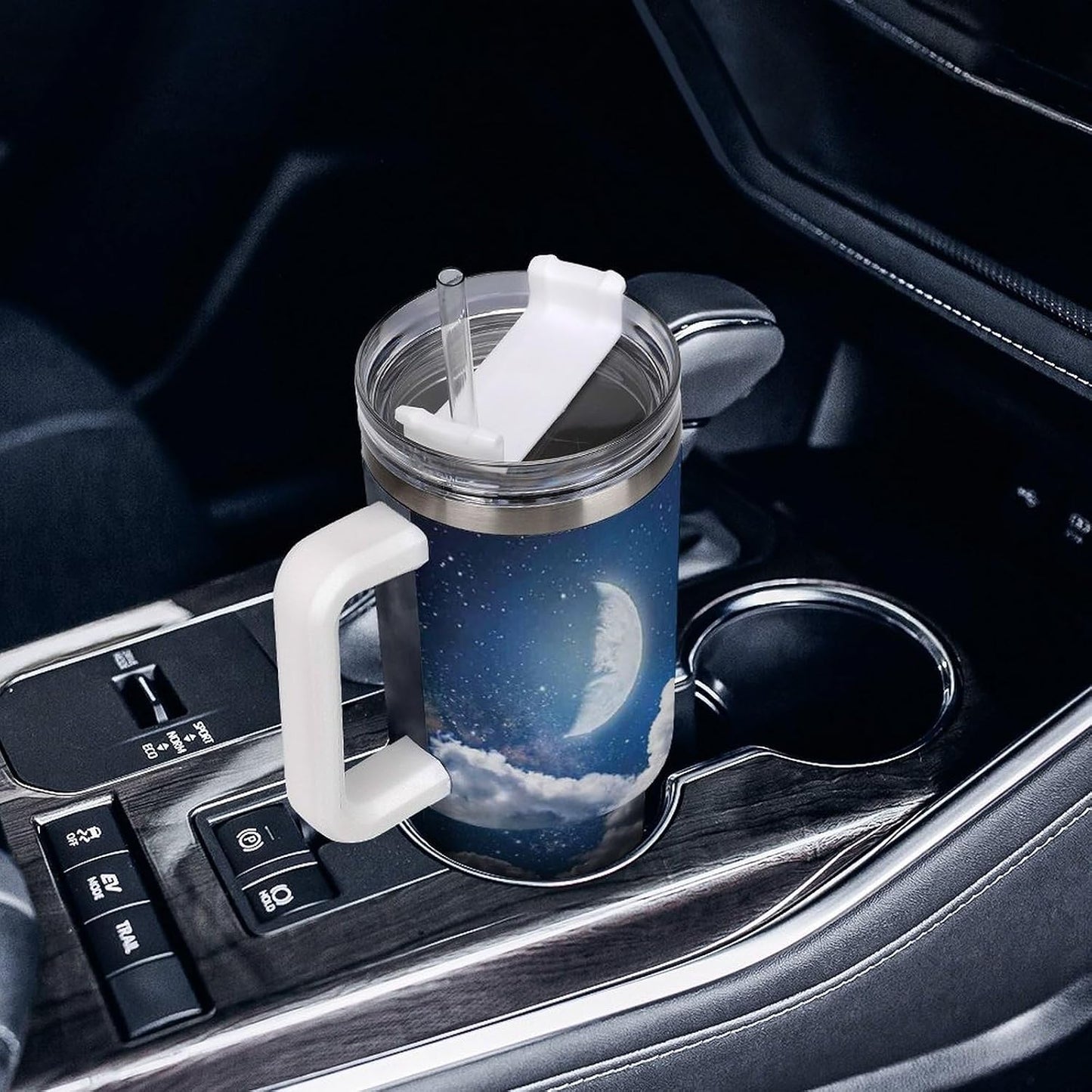 Space Constellation 304 Stainless Steel Double Wall Insulated Tumbler with Leakproof Slide Lid and Straw Large Capacity Travel Mug Black-Space Constellation